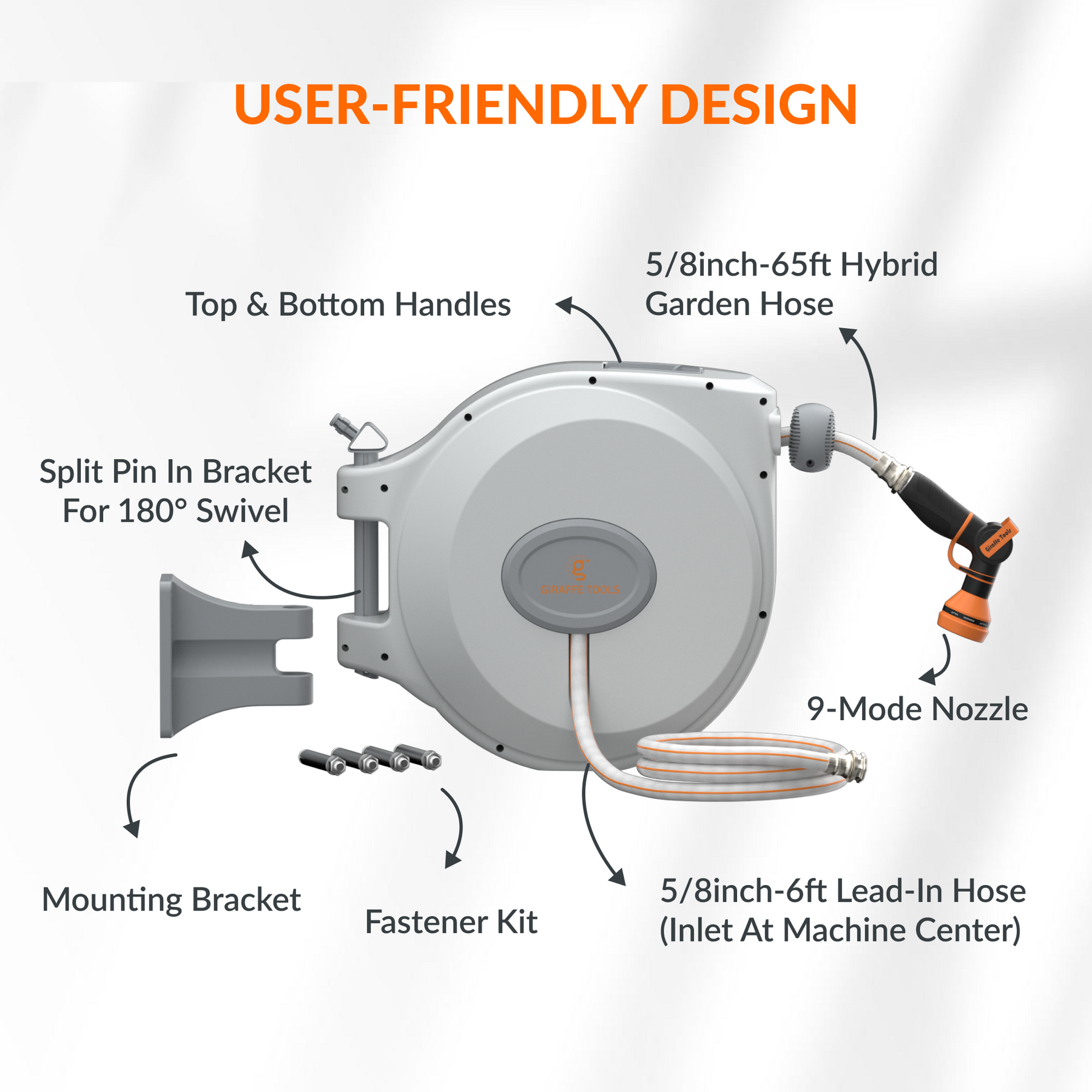 Retractable Garden Hose Reel-5/8in-65ft